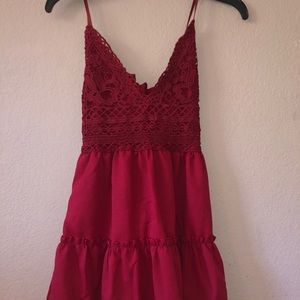 Crochet Maroon Dress With Tie Back